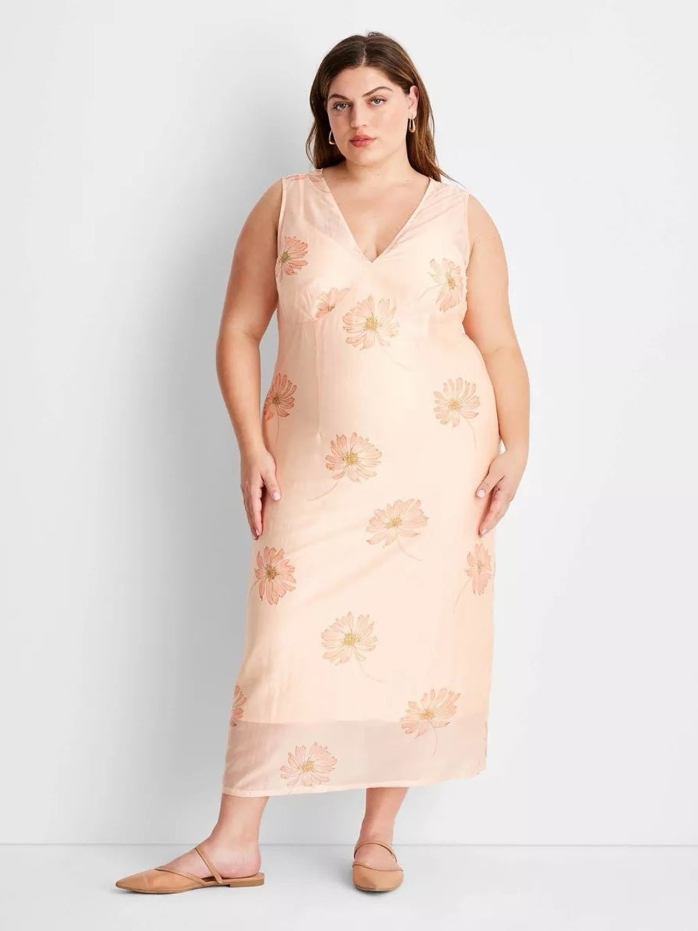 Future Collective Peach Floral V-Neck Dress